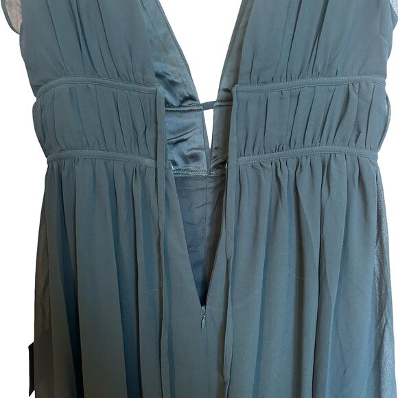 NWT Lulus I'm All Yours Emerald Green Ruffled Maxi Dress Bridesmaid Cocktail M - Picture 8 of 13